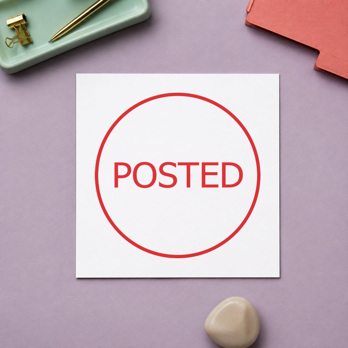 "Posted" stamp mark in everyday office use, Xstamper 11363
