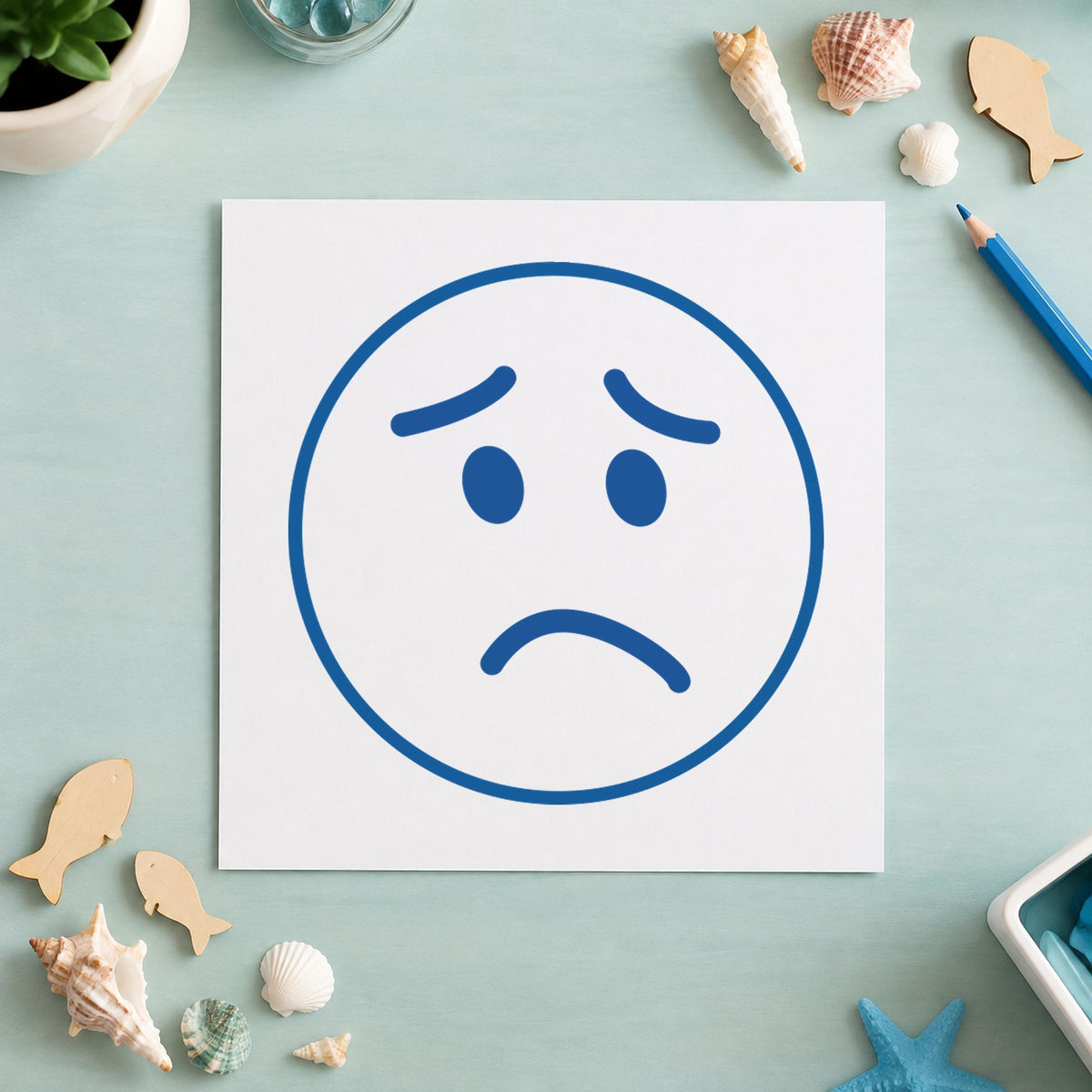 "Frown face" stamp mark in everyday office use, Xstamper 11305