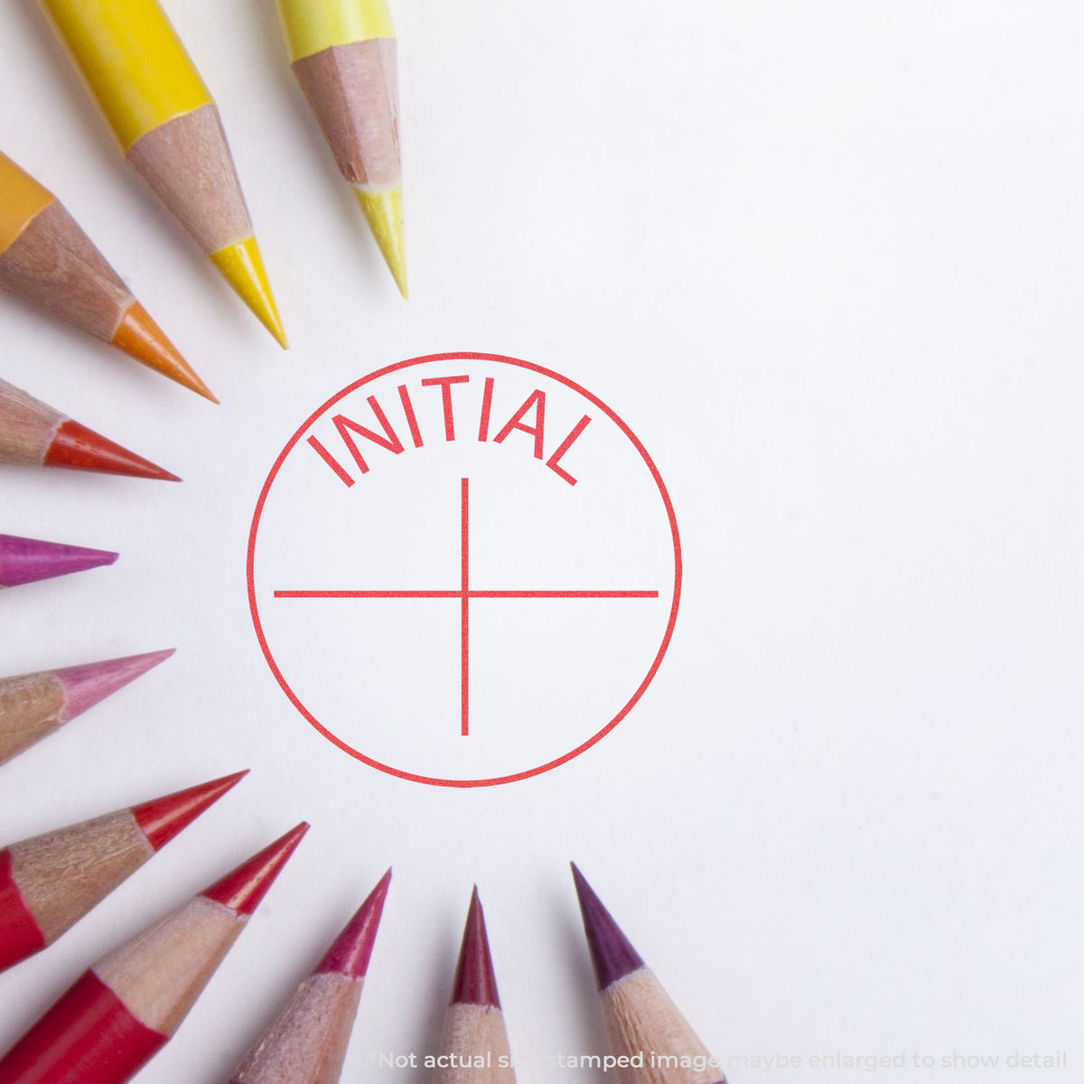 "Initial" mark stamped for document handling, Xstamper 11414 stamp