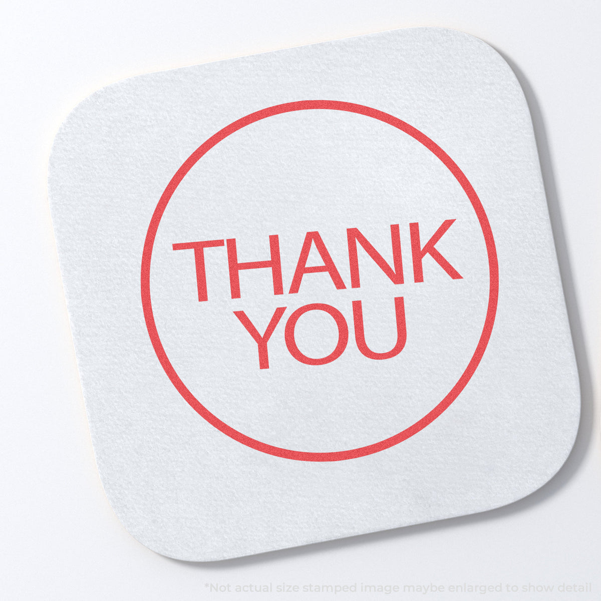 "Thank you" stamp impression on light paper stock, Xstamper Thank You Appreciation Stamp – Round Red Pre-Inked