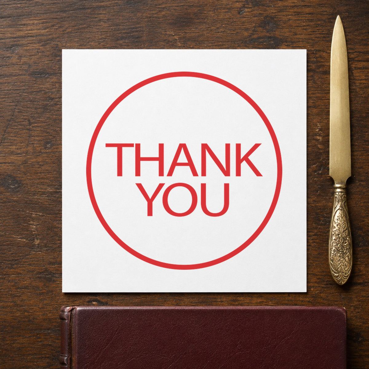 "Thank you" mark added to paperwork with a pre-inked Xstamper stamp