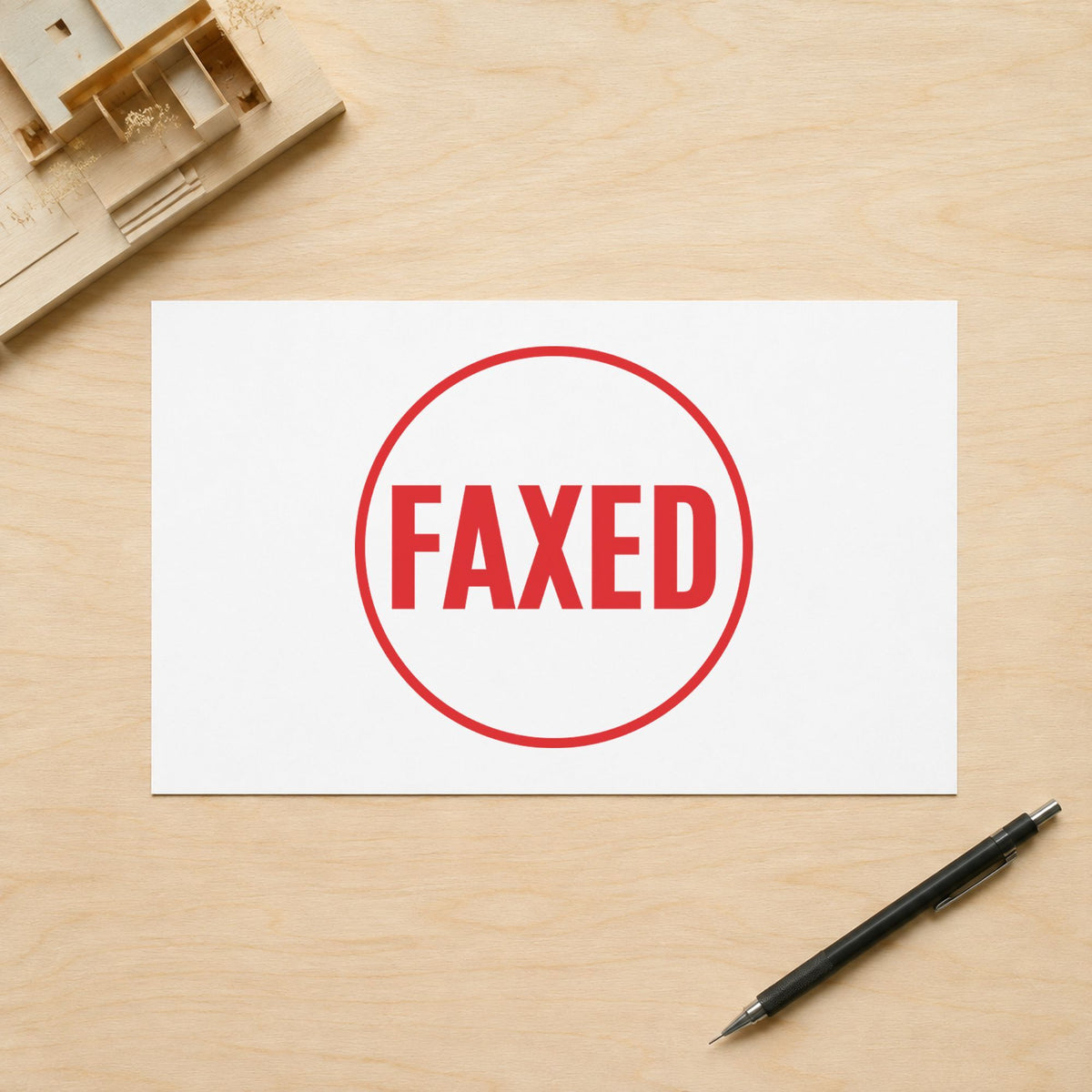 Xstamper Faxed Record Stamp – Round Pre-Inked leaving a clean "Faxed" impression
