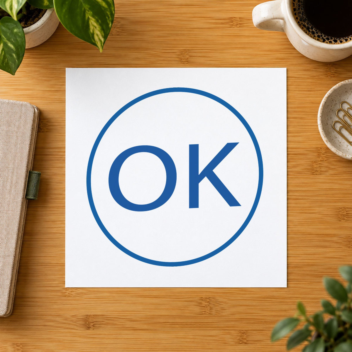 OK Approval Stamp – Round Pre-Inked Xstamper leaving a clean "OK" impression