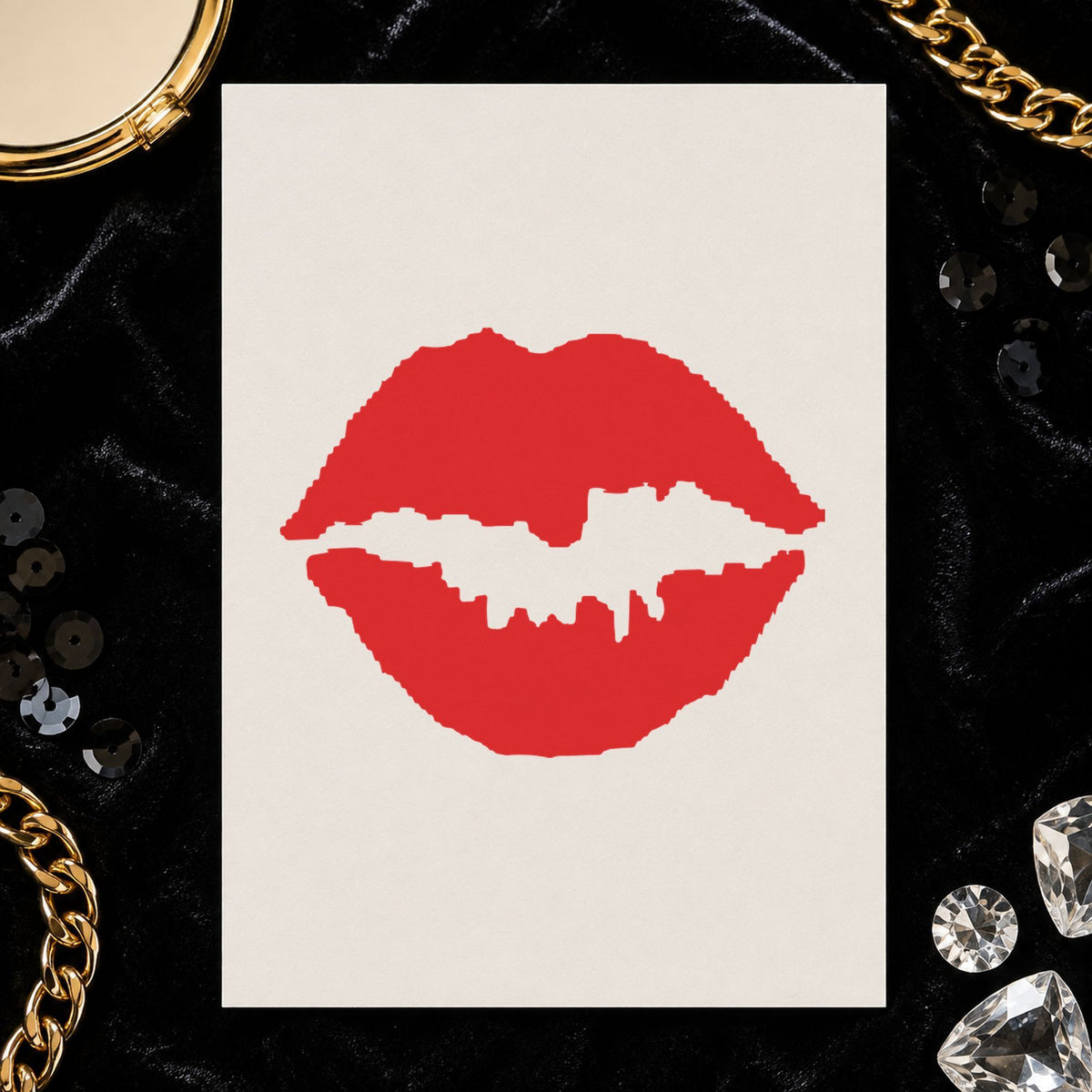 "Kiss" imprint from fixed stock wording, no customization needed