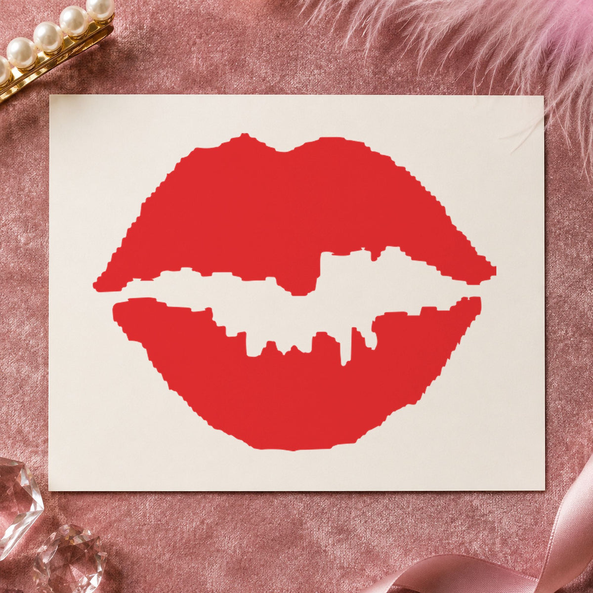 "Kiss" impression shown close up, round imprint at 5/8 in diameter