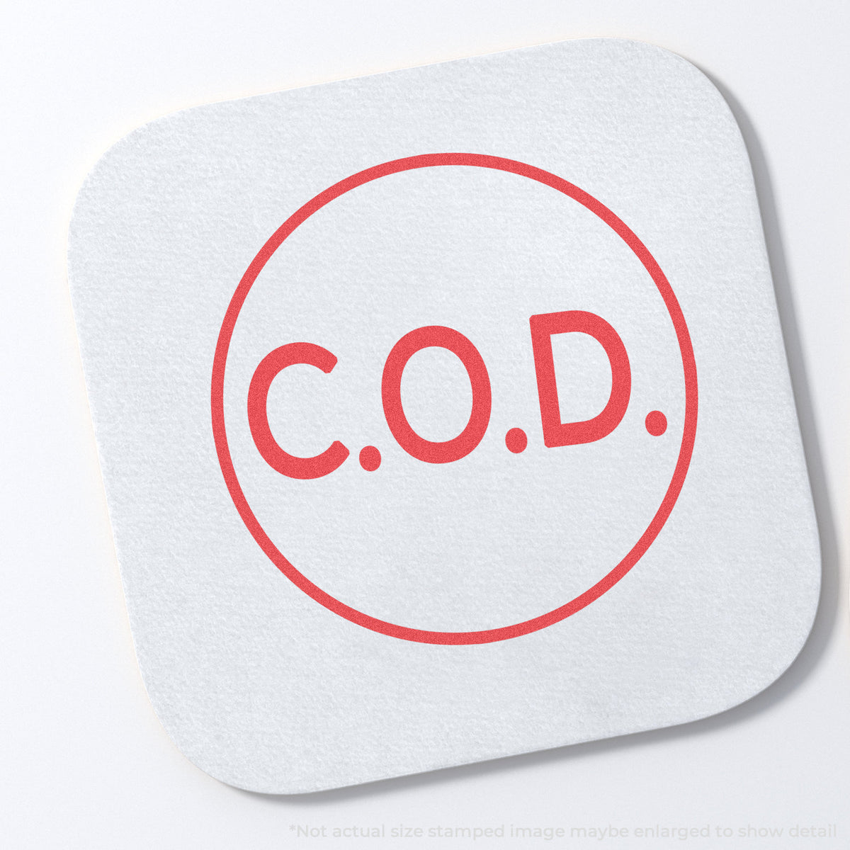 "C.O.D." stamp impression on light paper stock, Round C.O.D. Delivery Stamp