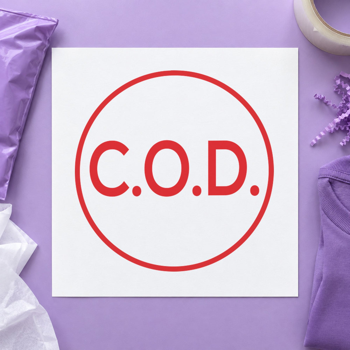 Round C.O.D. Delivery Stamp leaving a clean "C.O.D." impression