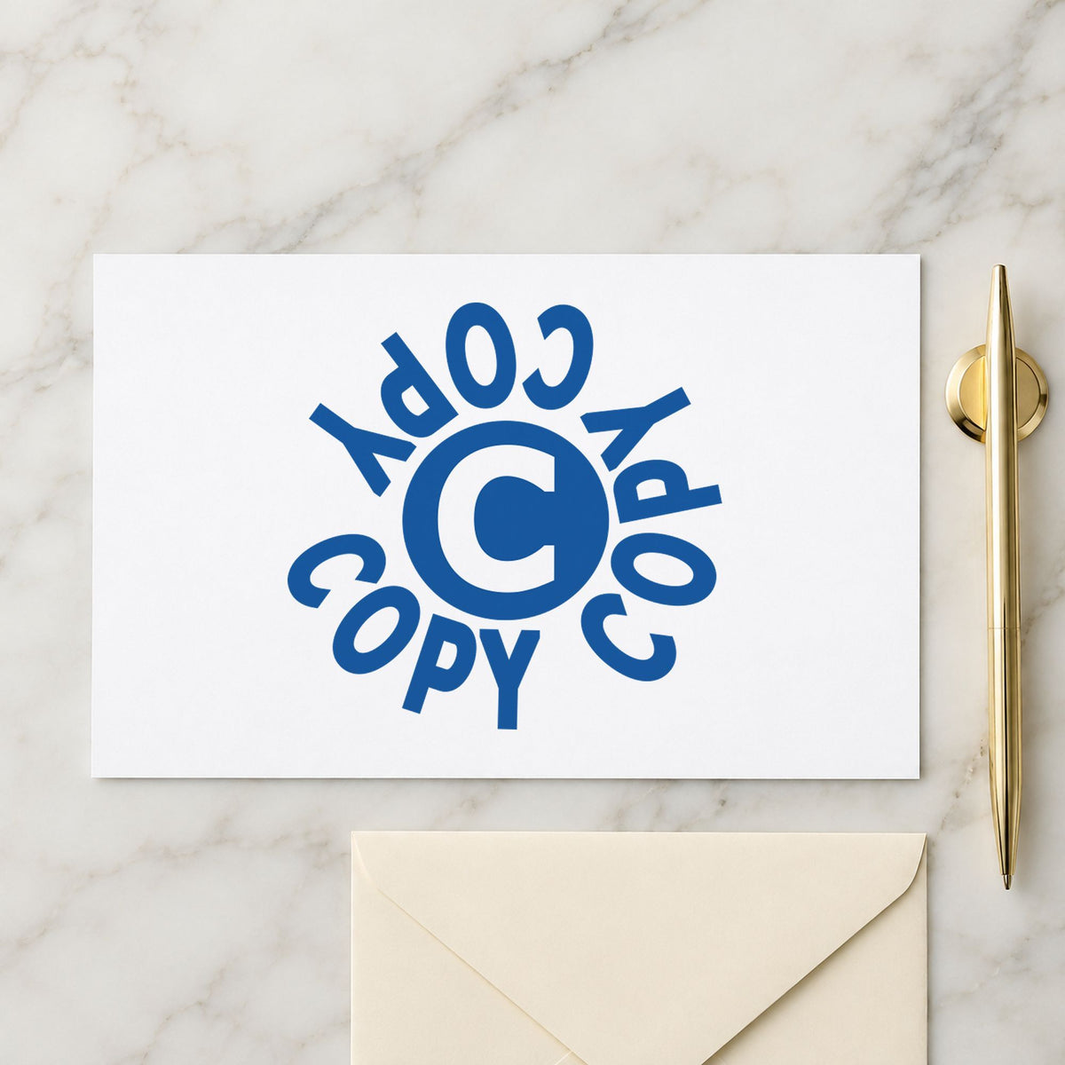 "Copy" imprint at 5/8 in diameter, no separate ink pad required