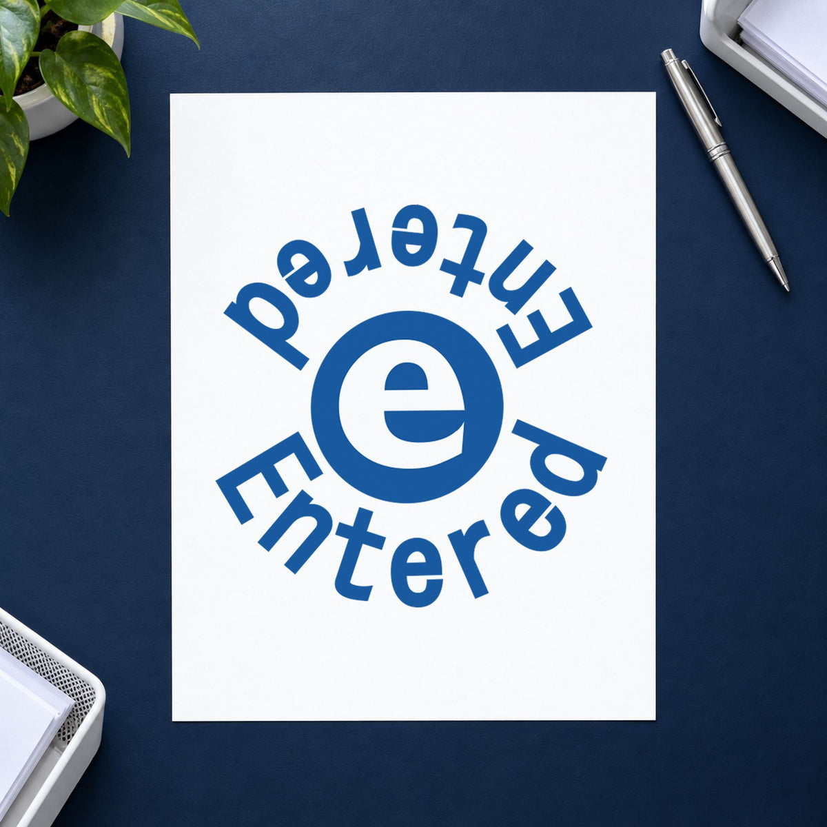 Marking a page "Entered" with the Xstamper Entered Data Entry Stamp – Round Blue Pre-Inked