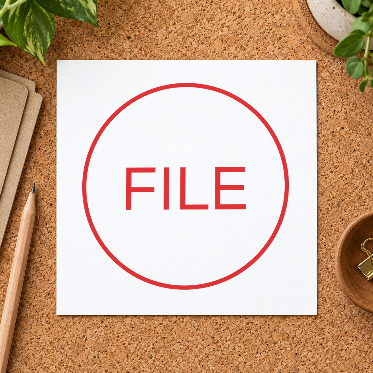 "File" imprint from fixed stock wording, no customization needed