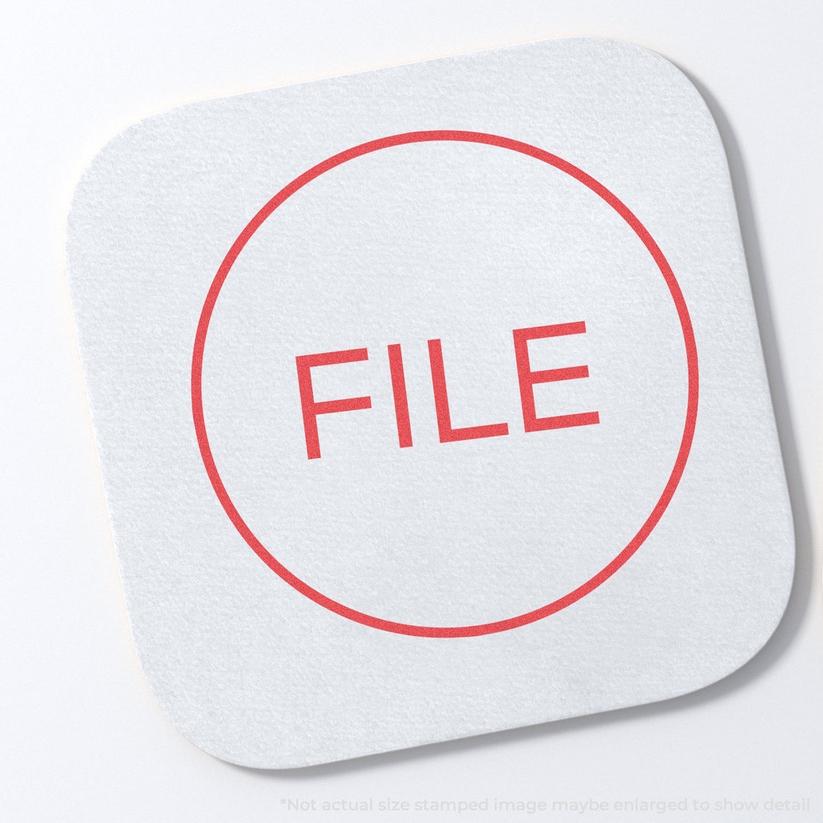 "File" stamp impression on light paper stock, Round File Document Stamp