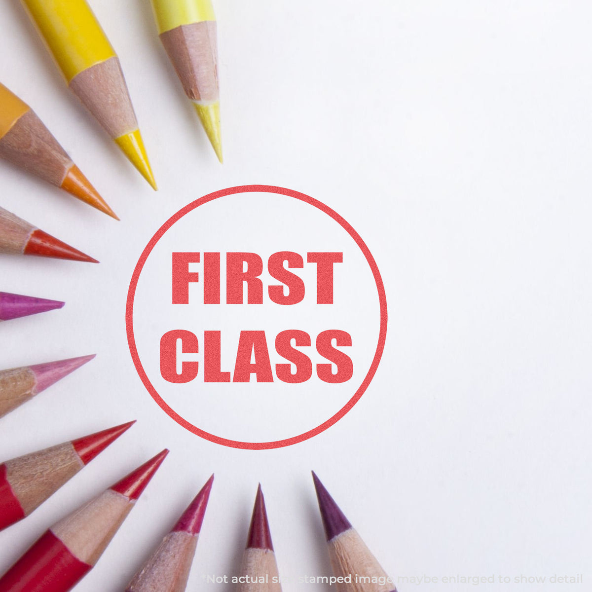 "First class" mark stamped for document handling, Xstamper 11412 stamp
