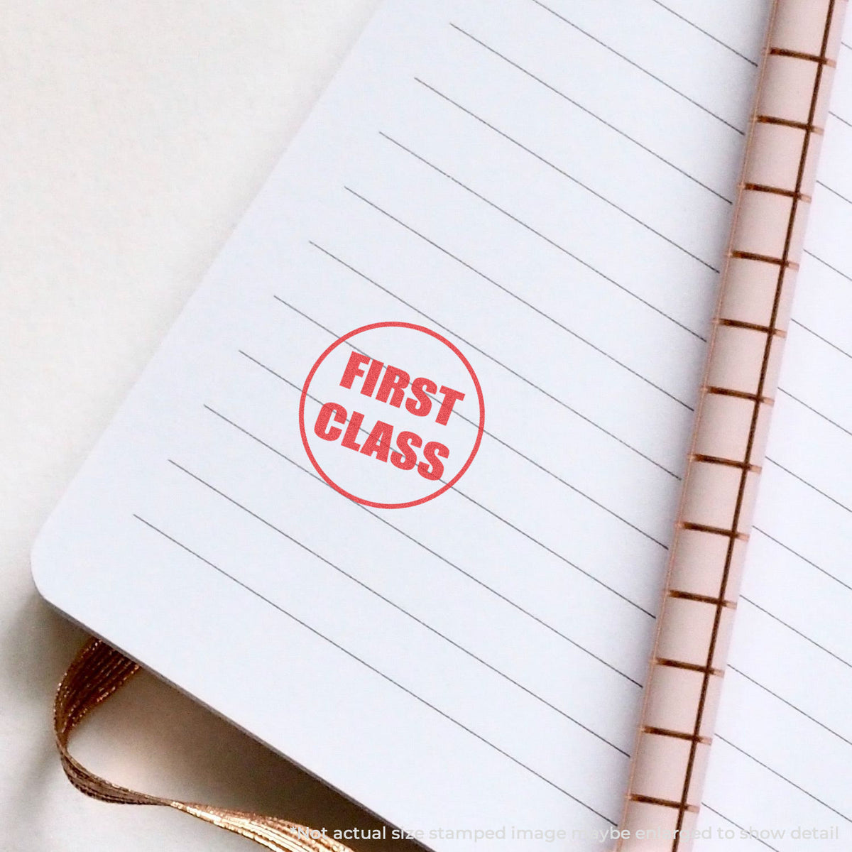 "First class" imprint used to flag items for handling, First Class Stamp – Round Pre-Inked Xstamper
