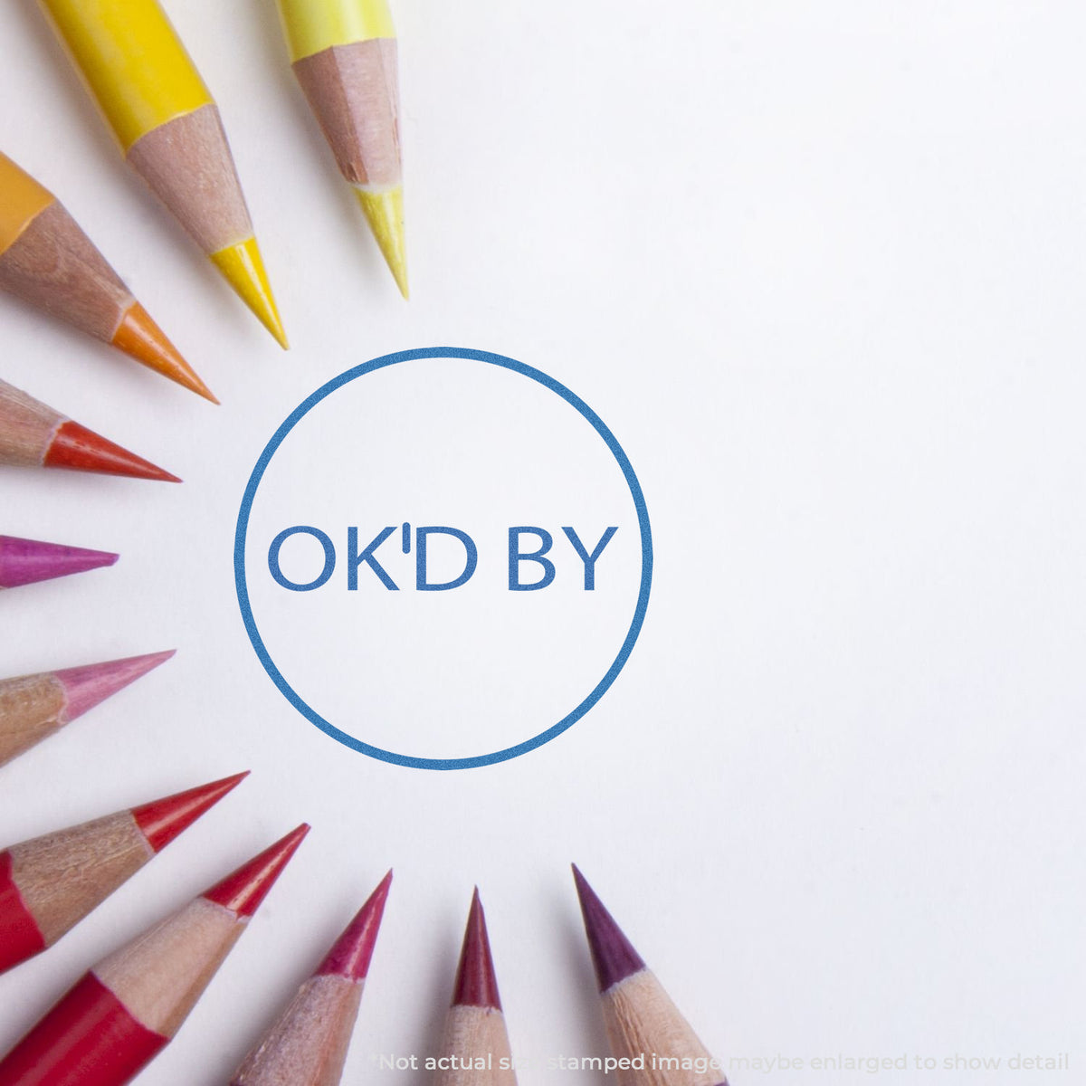 "OK'd by" mark stamped for document handling, Xstamper 11358 stamp