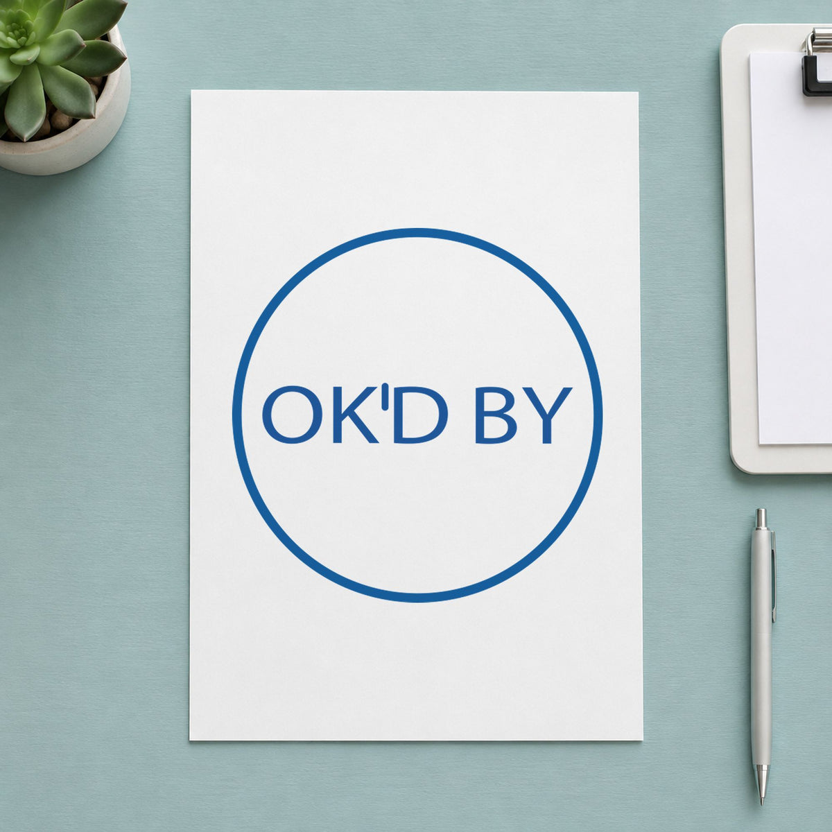 "OK'd by" mark added to paperwork with a pre-inked Xstamper stamp
