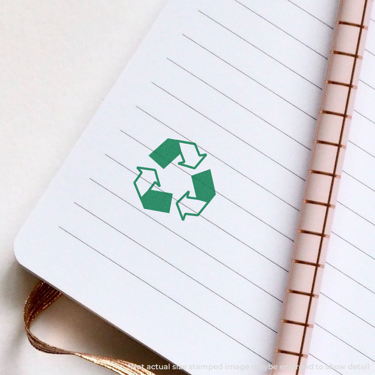 "Recycle logo" imprint used to flag items for handling, Round Recycle Logo Stamp