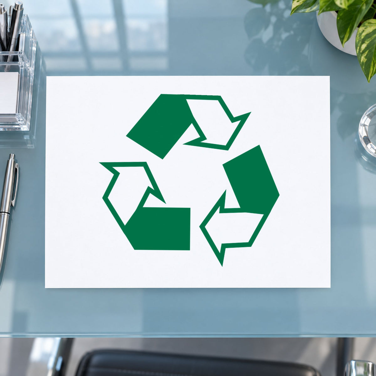 "Recycle logo" mark added to paperwork with a pre-inked Xstamper stamp