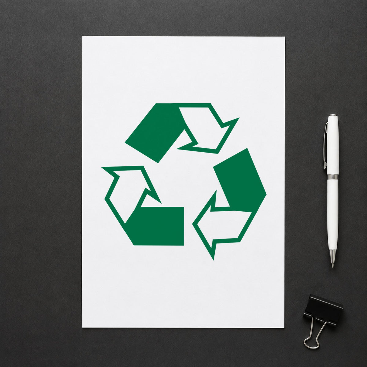 "Recycle logo" stamp mark in everyday office use, Xstamper 11417