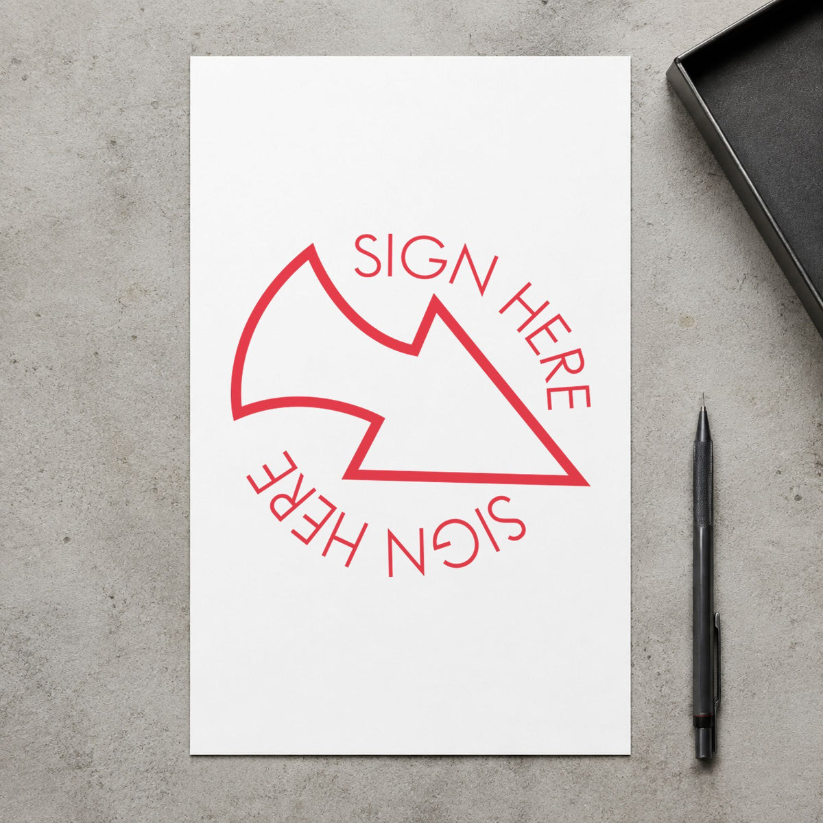"Sign here" imprint stamped on a document with the Round Red Sign Here Stamp