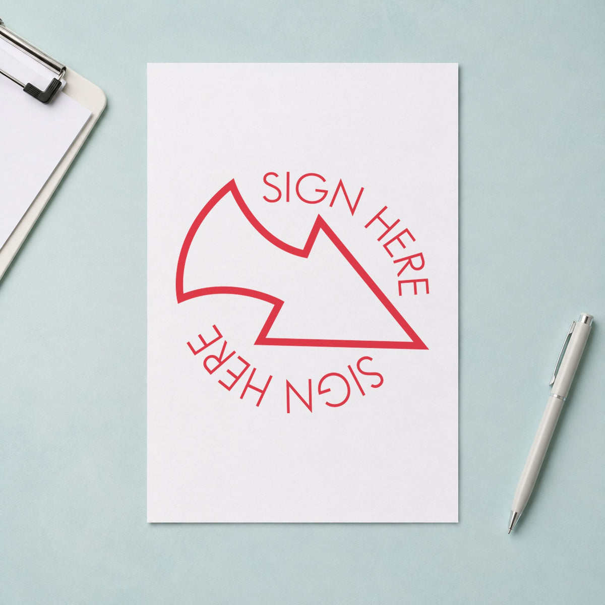 "Sign here" imprint at 5/8 in diameter, no separate ink pad required