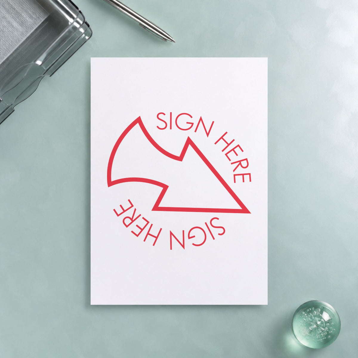 "Sign here" stamp mark in everyday office use, Xstamper 11425