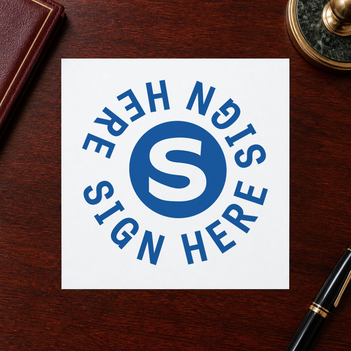 "Sign here" imprint from fixed stock wording, no customization needed