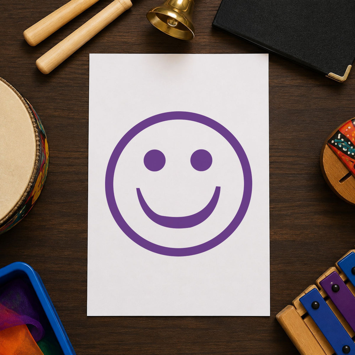 "Smiley face" impression shown close up, round imprint at 5/8 in diameter