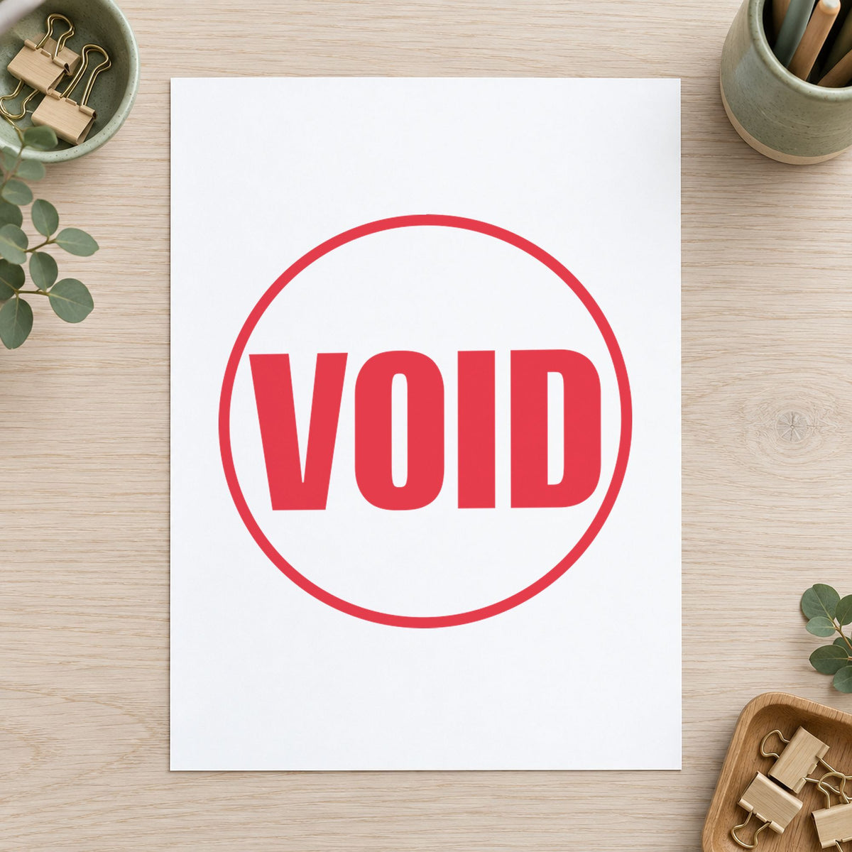 "Void" imprint stamped on a document with the Round Void Document Stamp