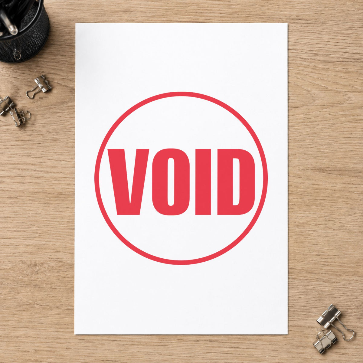"Void" imprint from fixed stock wording, no customization needed