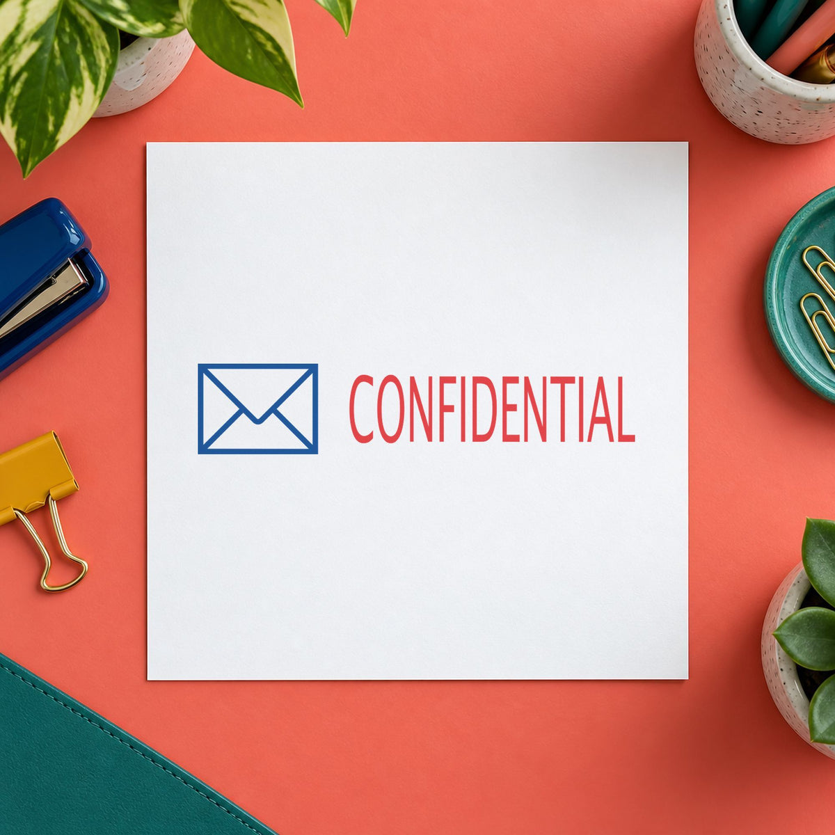 "Confidential" mark added to paperwork with a pre-inked Xstamper stamp