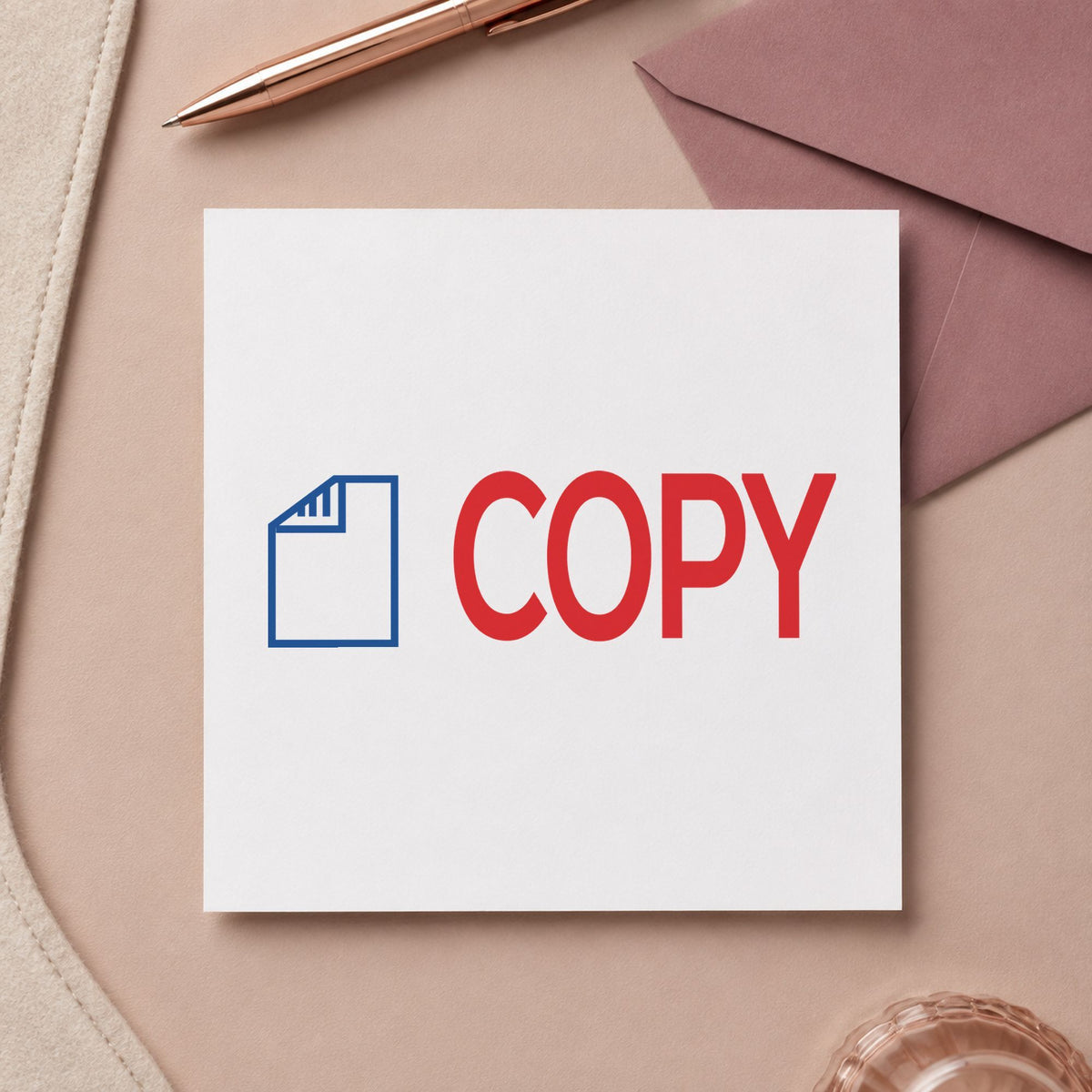 "Copy" impression shown close up, rectangular imprint at 1-5/8 x 1/2 in