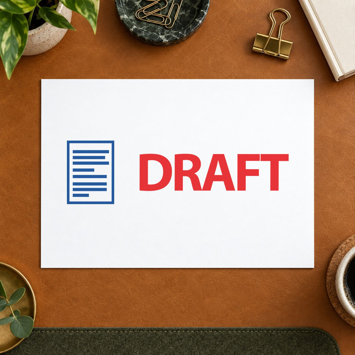 "Draft" imprint at 1/2 x 1-5/8 in, no separate ink pad required