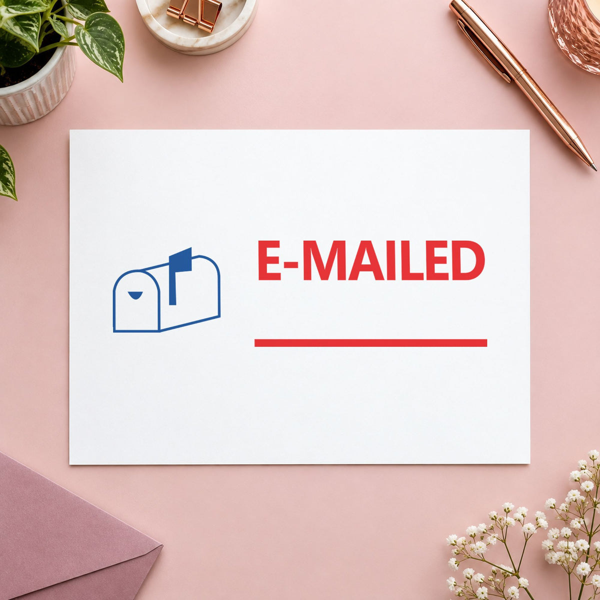 "Emailed" imprint from fixed stock wording, no customization needed