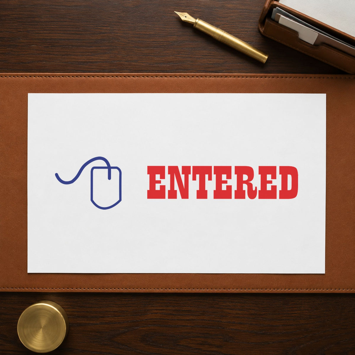 Two-Color Entered Stamp leaving a clean "Entered" impression