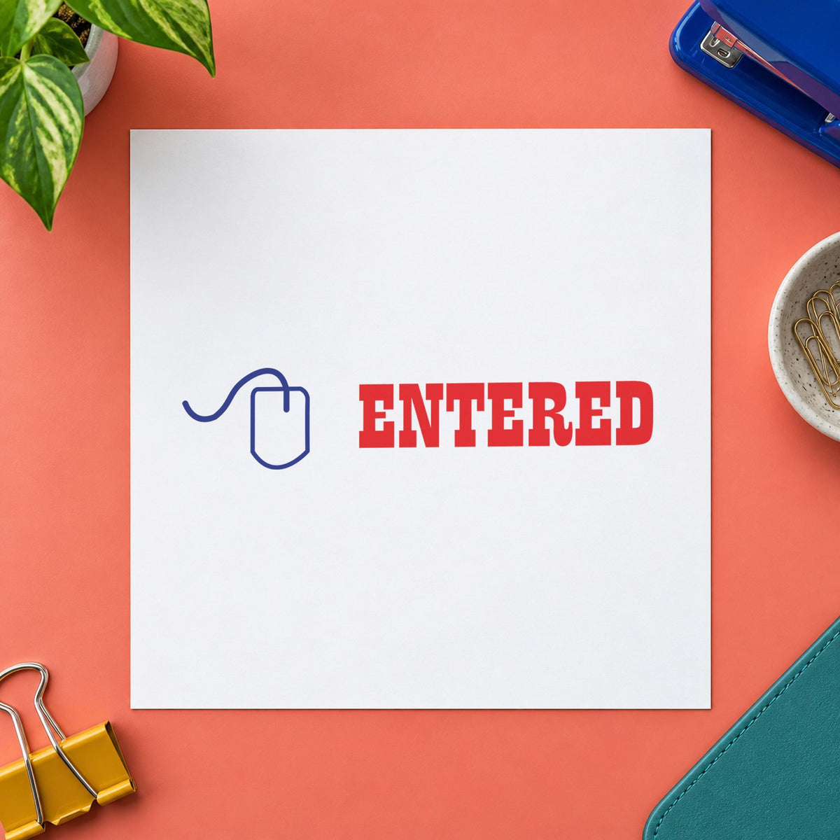 Marking a page "Entered" with the Two-Color Entered Stamp