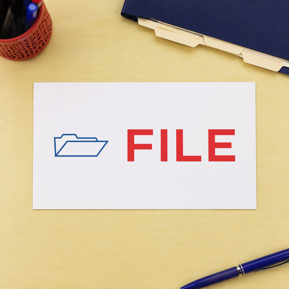 "File" imprint from fixed stock wording, no customization needed