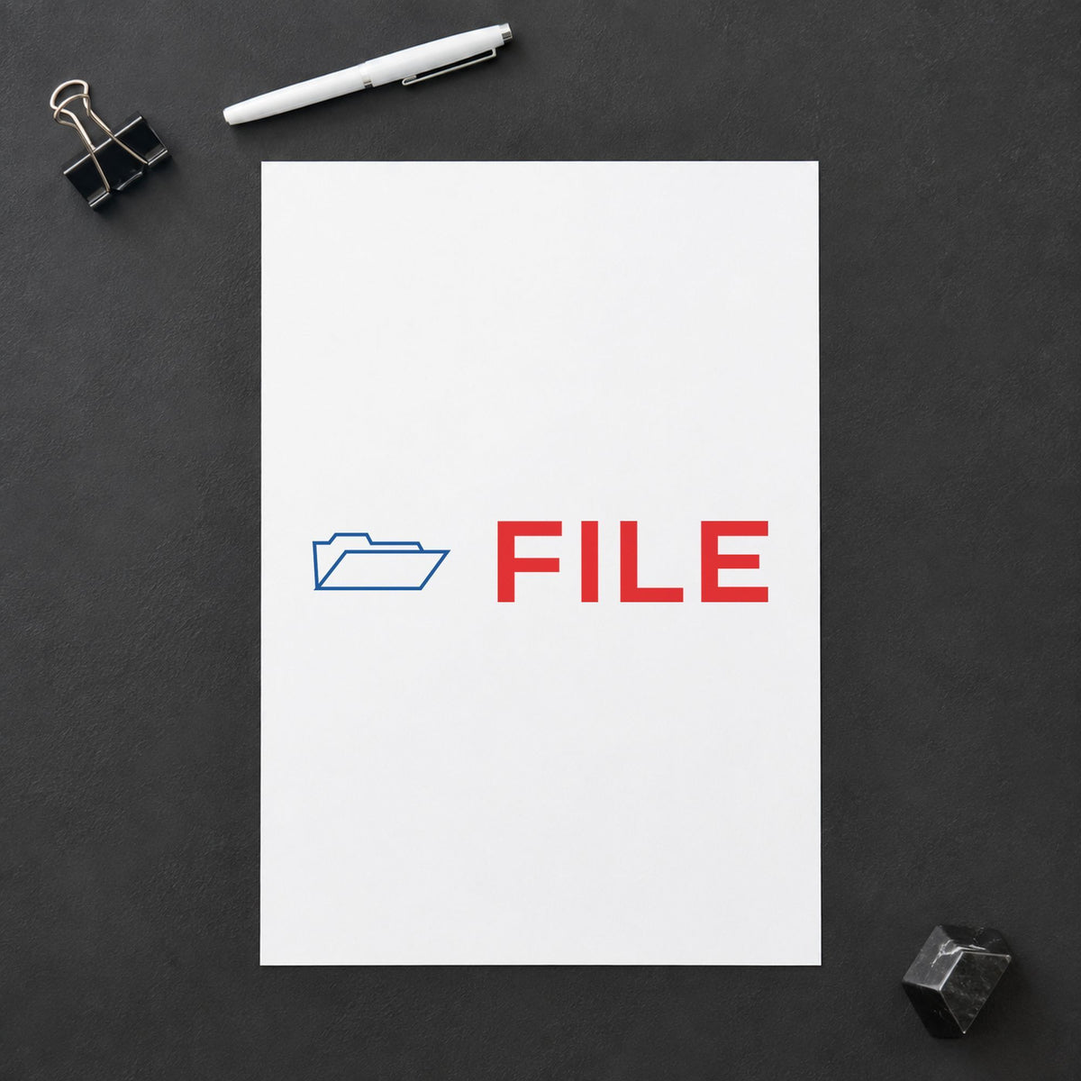 "File" imprint at 1/2 x 1-5/8 in, no separate ink pad required