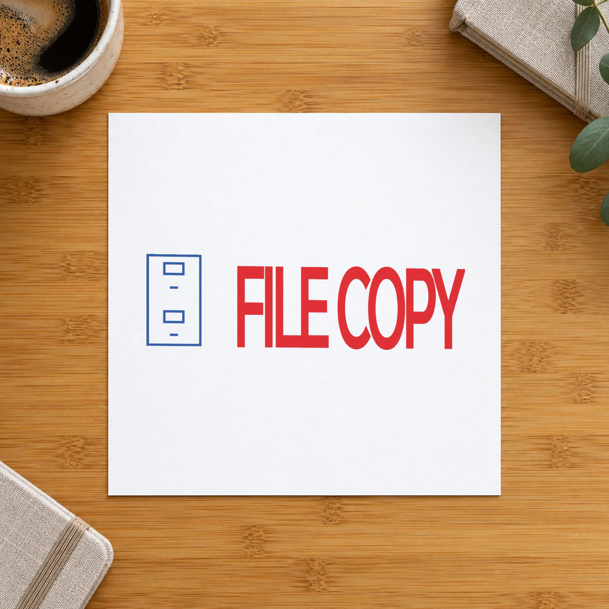"File copy" imprint from fixed stock wording, no customization needed