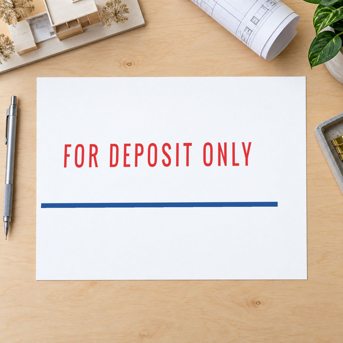 Crisp "For deposit only" imprint produced by the For Deposit Only Stamp For Bank Deposits