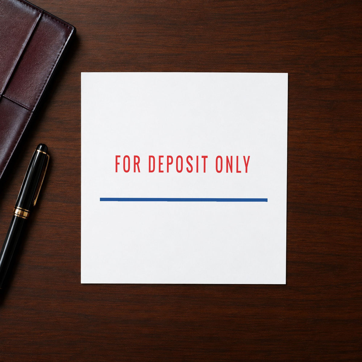 "For deposit only" stamp mark in everyday office use, Xstamper 2035