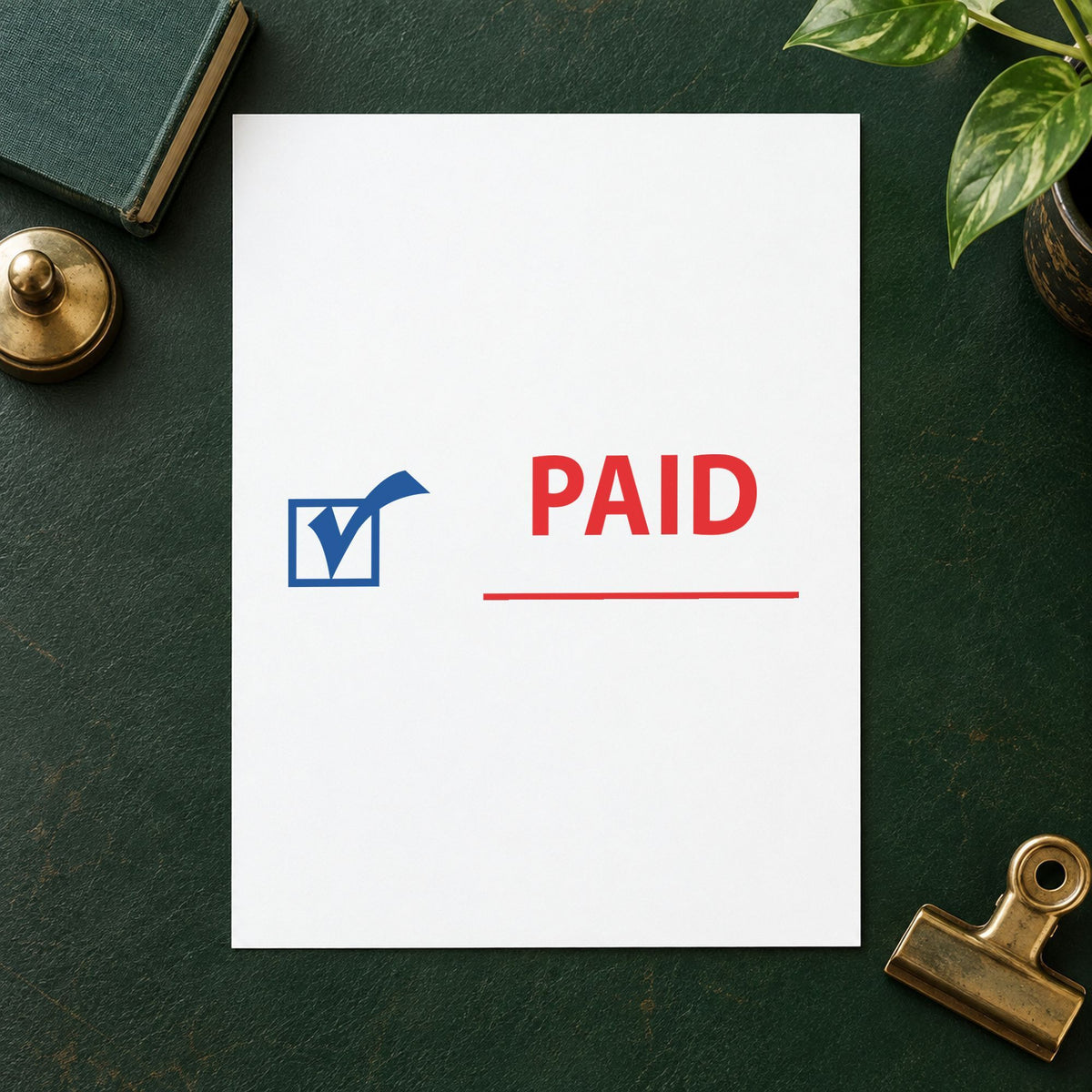 "Paid" imprint stamped on a document with the Two-Color Paid Stamp