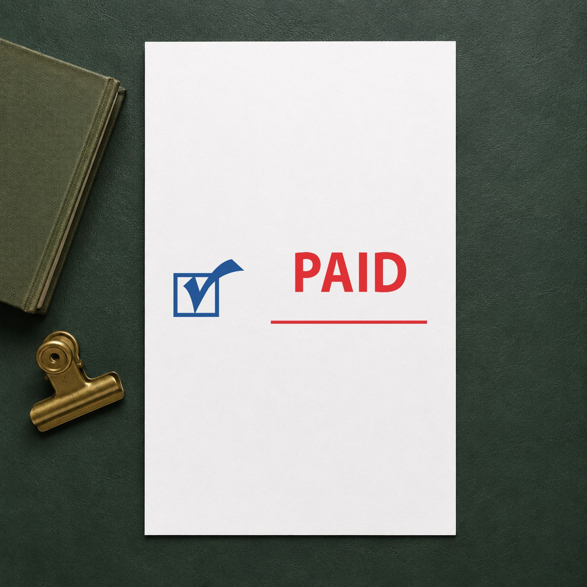 "Paid" imprint from fixed stock wording, no customization needed