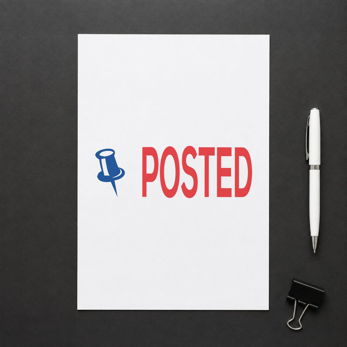 "Posted" mark added to paperwork with a pre-inked Xstamper stamp
