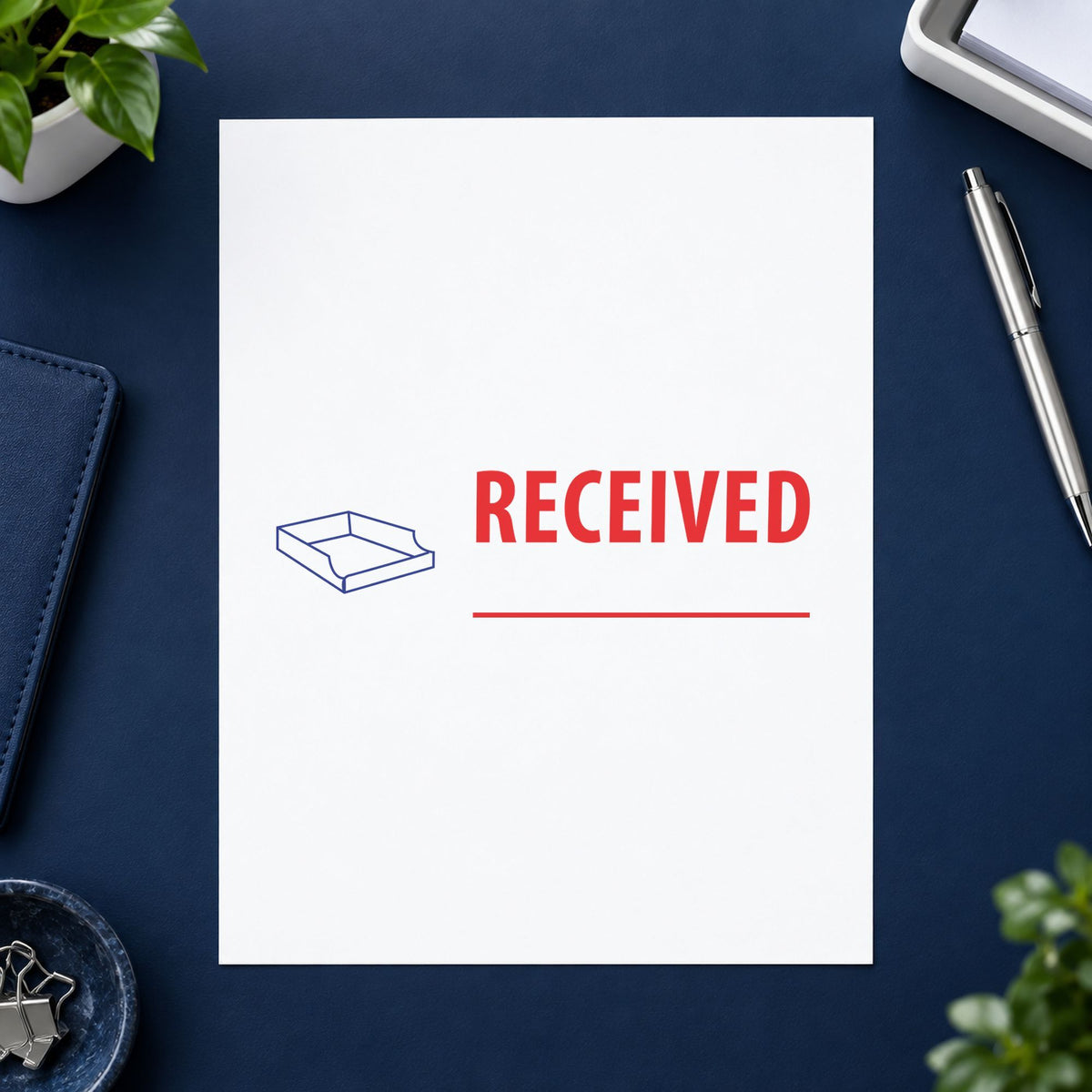 Two-Color Received Stamp leaving a clean "Received" impression