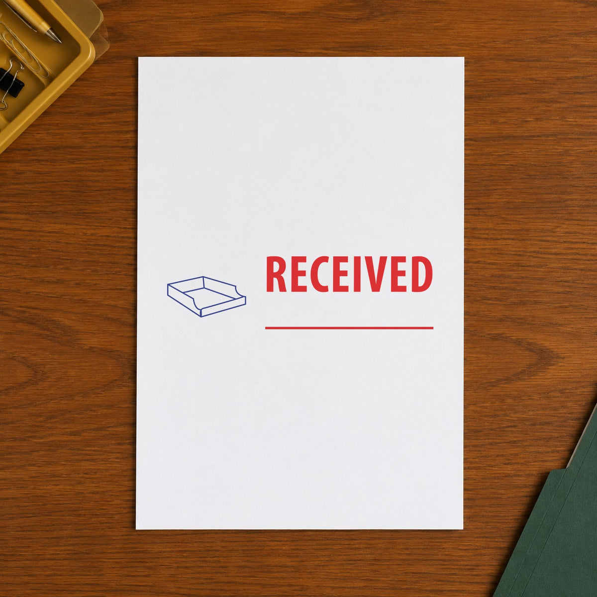 "Received" impression shown close up, rectangular imprint at 1-5/8 x 1/2 in
