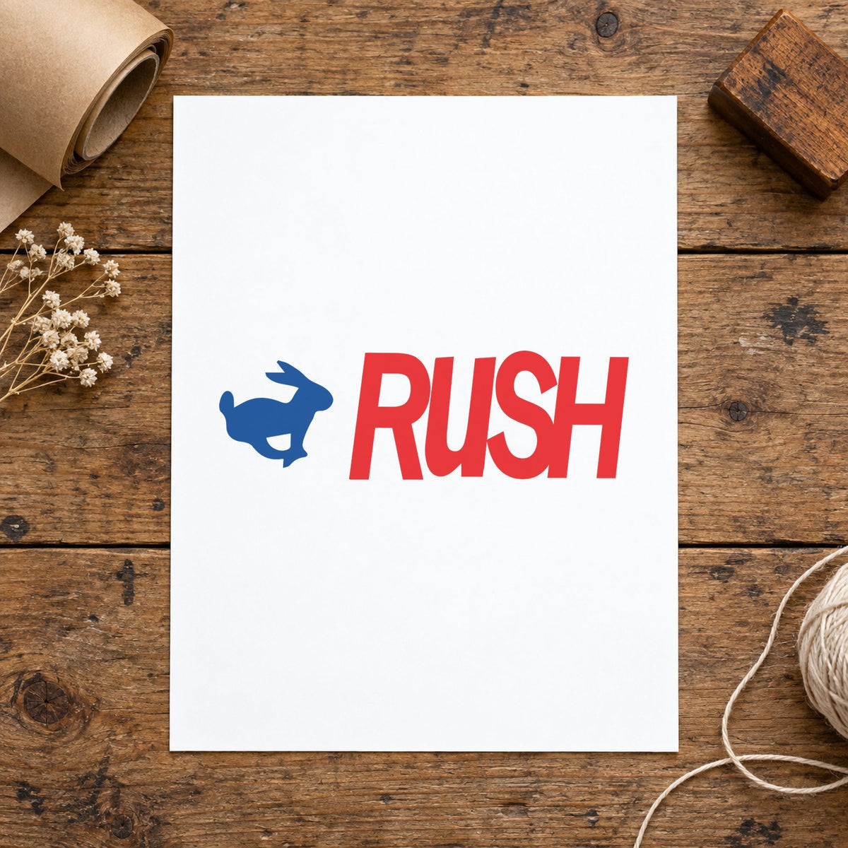 "Rush" imprint stamped on a document with the Two-Color Rush Priority Stamp