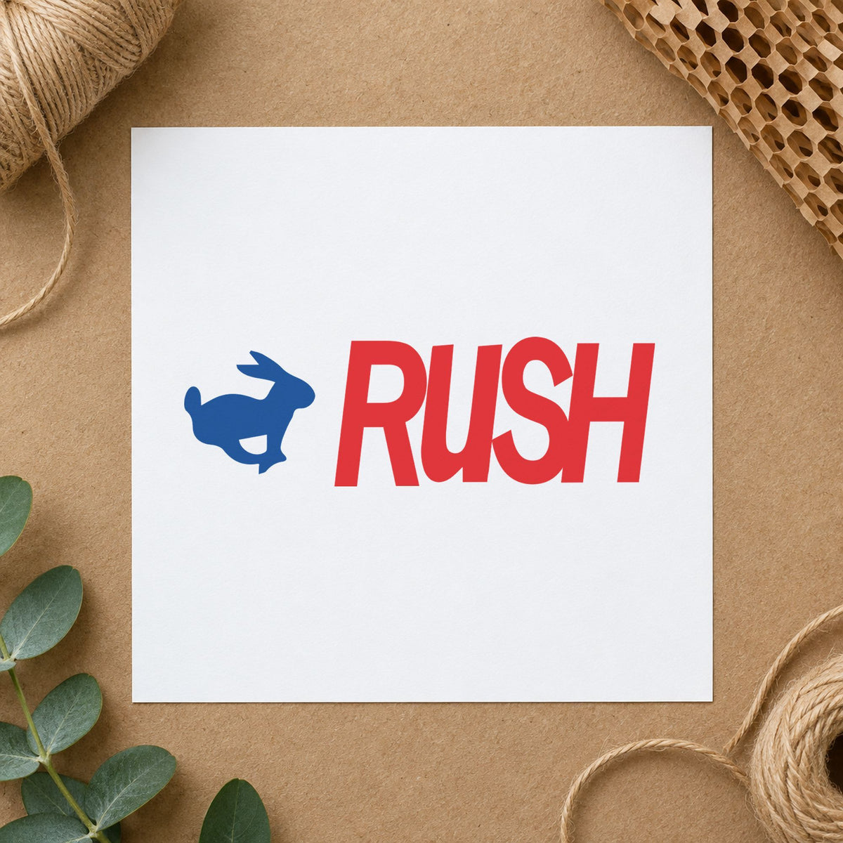 "Rush" imprint at 1-5/8 x 1/2 in, no separate ink pad required