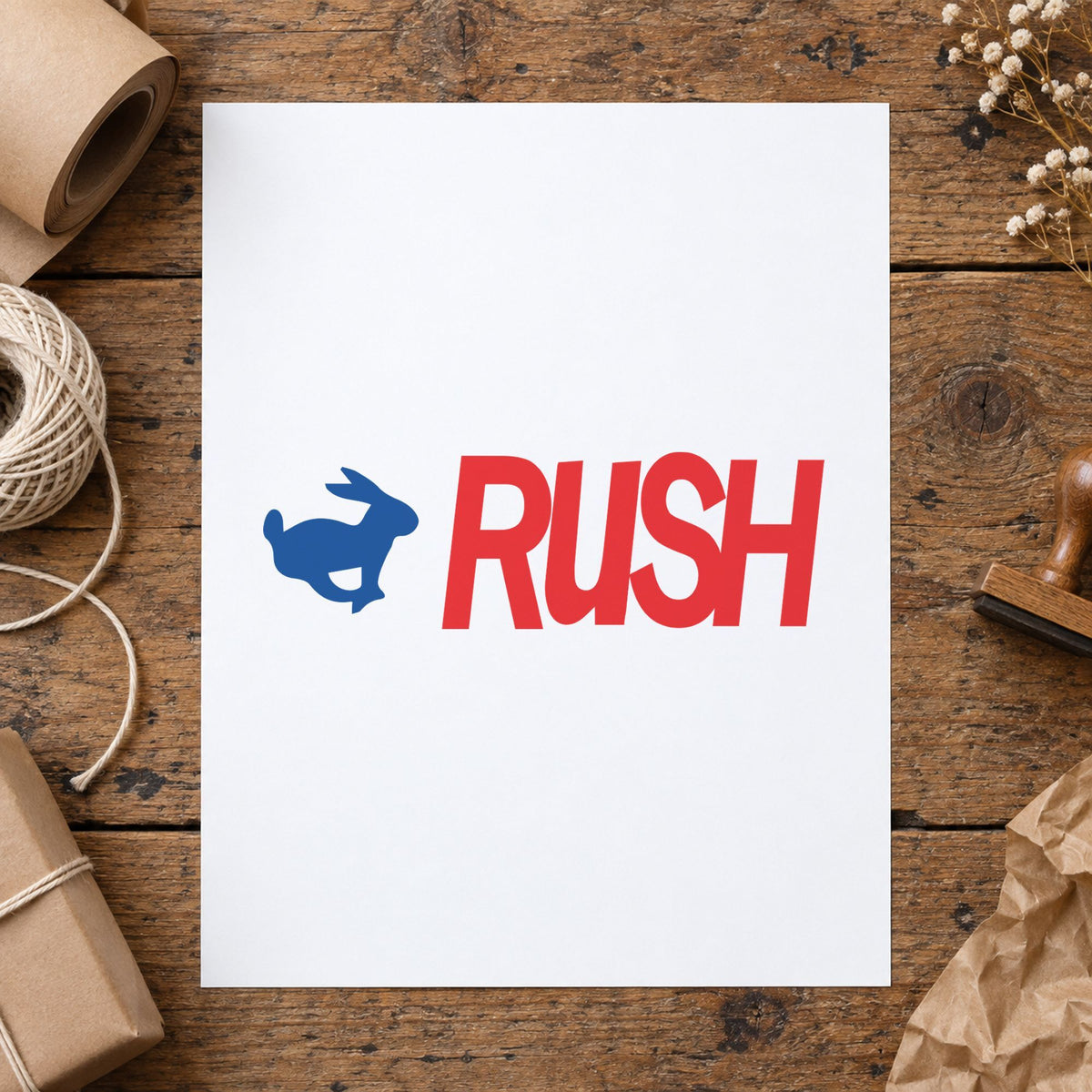 Two-Color Rush Priority Stamp leaving a clean "Rush" impression