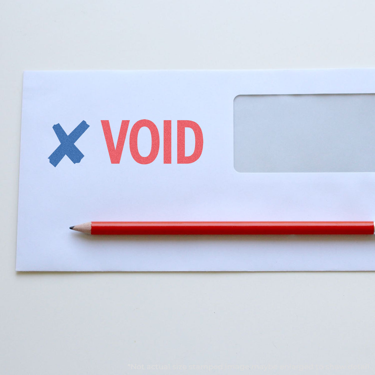 "Void" imprint used to flag items for handling, Xstamper Void Check Stamp