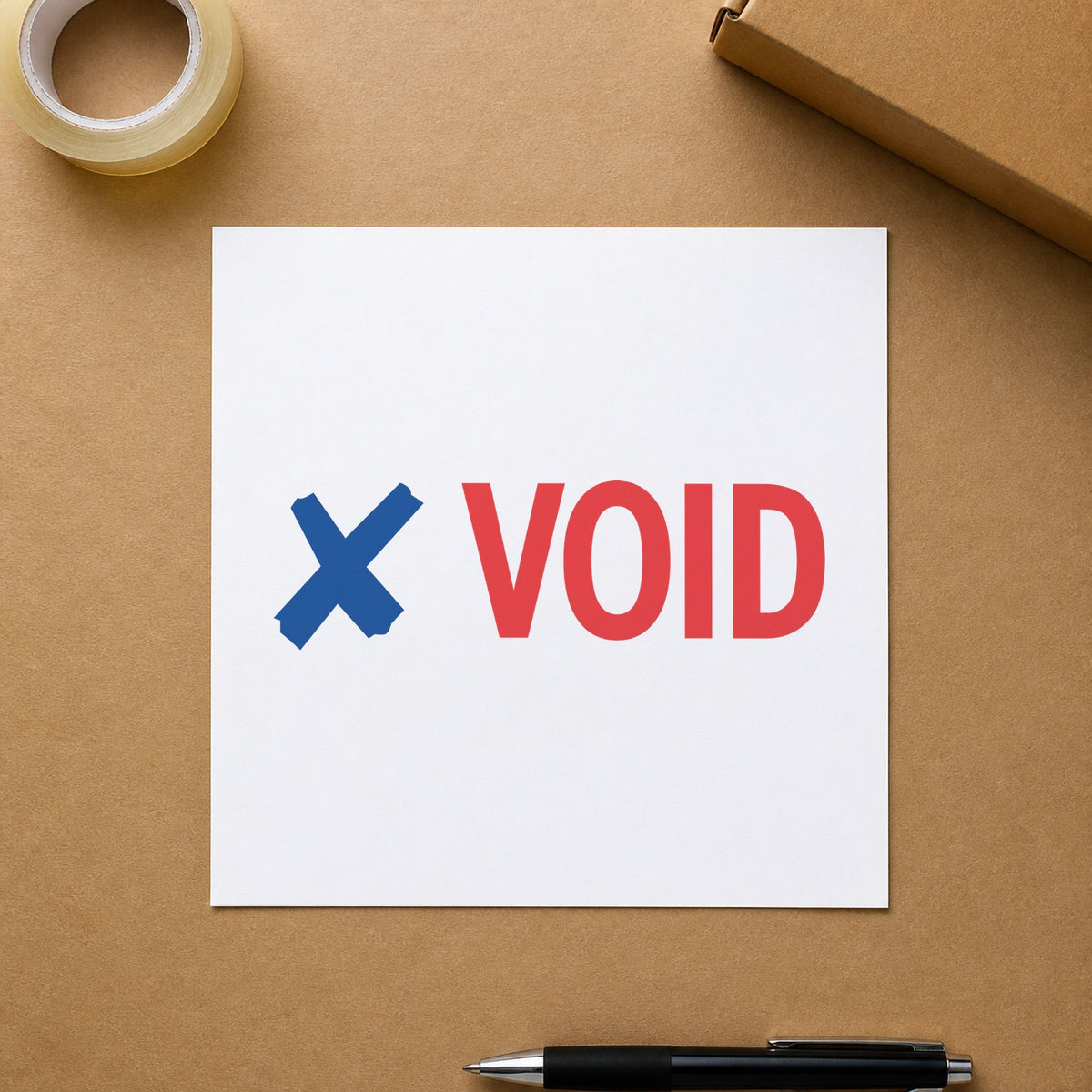 "Void" impression shown close up, rectangular imprint at 1/2 x 1-5/8 in